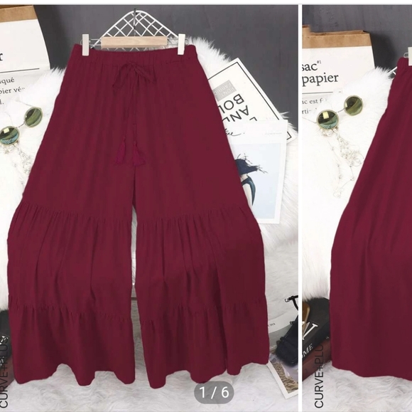 SHEIN Pants - Plus Knot Waist Ruffle Hem Wide Leg Pants